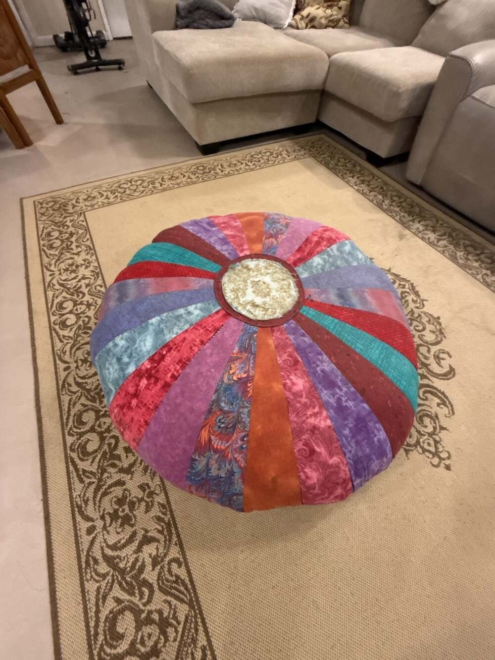 Colorful Patchwork Round Floor Pillow Pouf Ottoman